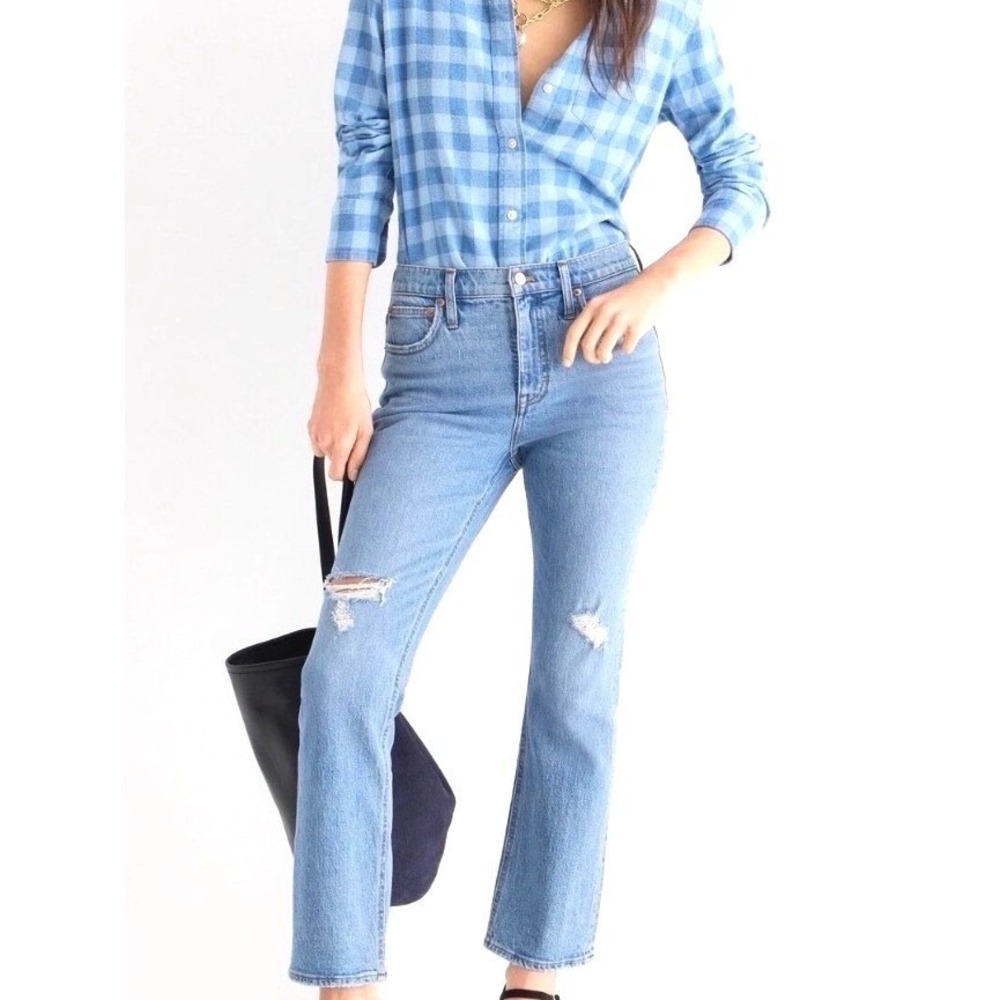 J.Crew Demi Boot‎ Crop Jeans Womens 27 Light Blue Excellent Distressed High Rise